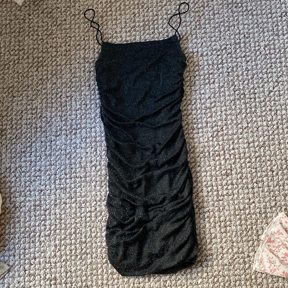 Tight scrunch black dress with straps- princess Polly size 4